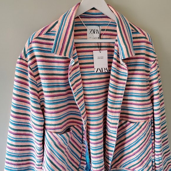 NWT Zara L Lagenlook Boho Hippie  Rainbow Neon Striped Oversized Leslie Shirt - Picture 7 of 15